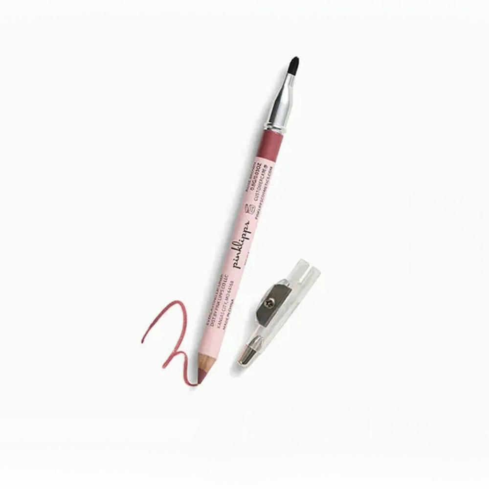 Pinklipps Cosmetics Everlasting Lip Liner Rose Brown w/Sharpener & Lip Brush NEW